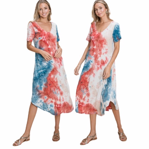 NEW Boutique Red White & Blue Plus Tie Dye Dress - Picture 4 of 13